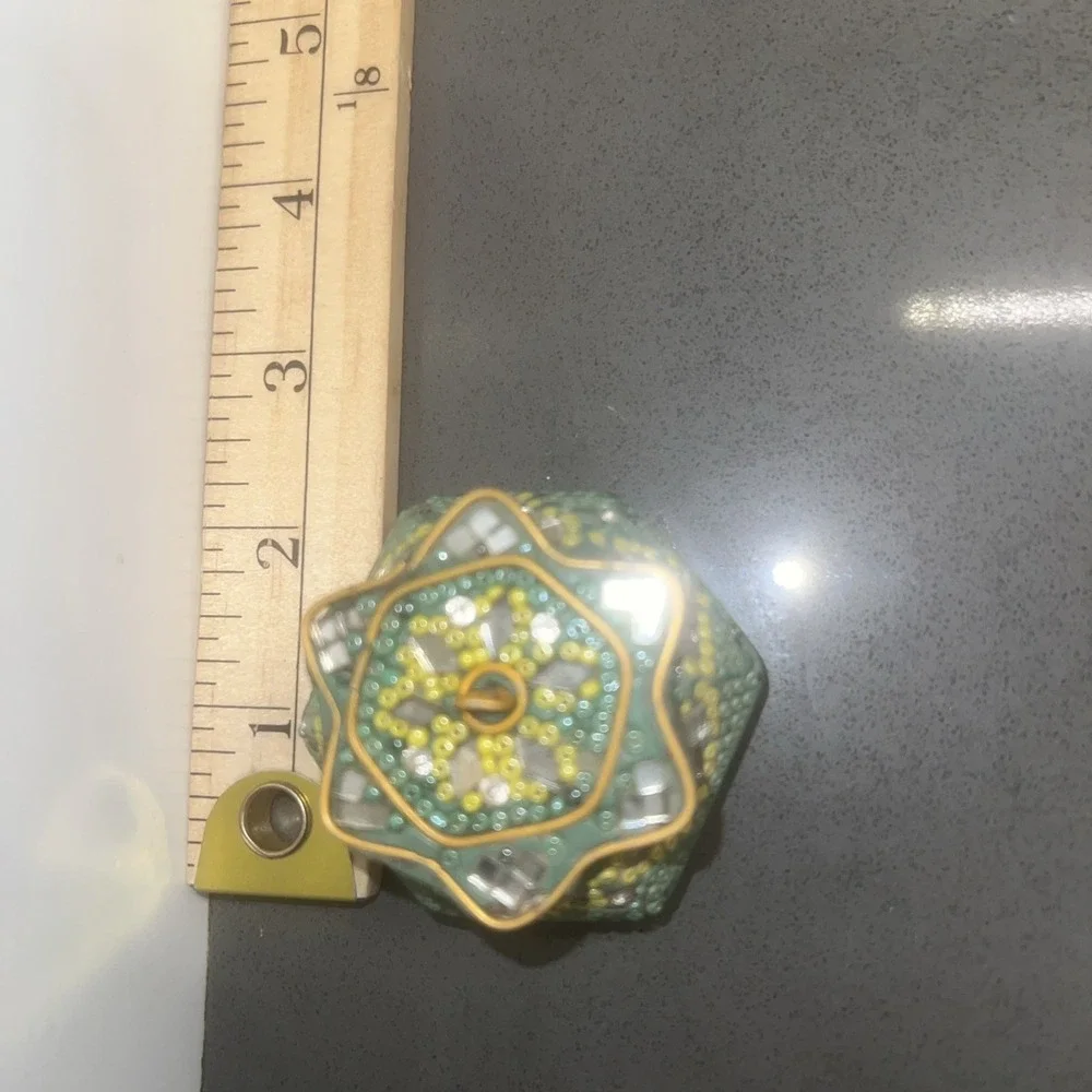 Estate Find: Hexagon Small Trinket Pill Box Glitter Ornate Hand Crafted